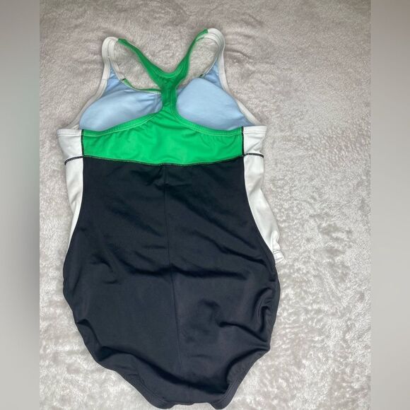 NIKE 8 One Piece Resort Swimsuit Black/White/Green Sporty Bathing Suit - Picture 10 of 10